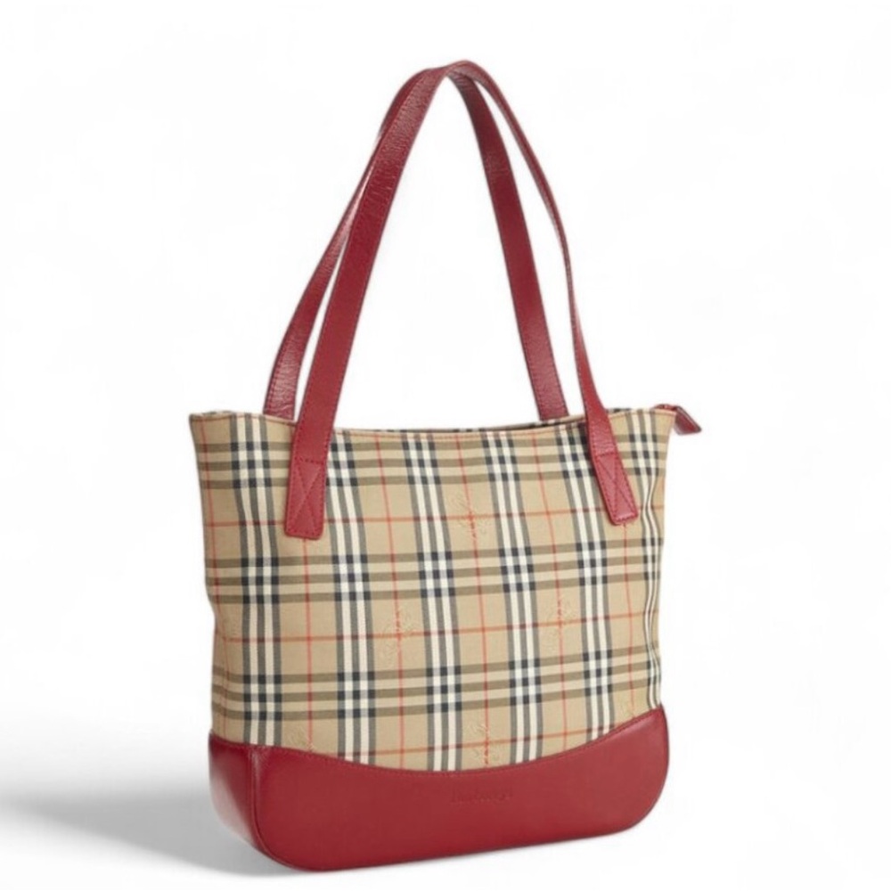 Very Clean Vintage Burberry Red Haymarket Bag - Picture 6 of 8